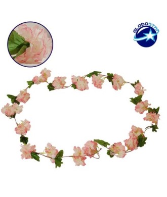 GloboStar® 09024 Τεχνητό Κρεμαστό Φυτό Διακοσμητική Γιρλάντα Μήκους 2.2 μέτρων με 18 X Άνθη Κερασιάς Ροζ Σομόν